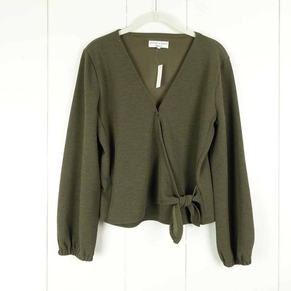 Madewell Olive Green Wrap Tie Long-Sleeve Blouse